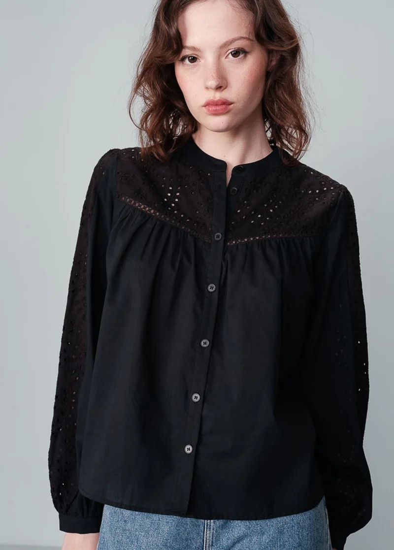 Grace & Mila Nolisa blouse broderie Zwart