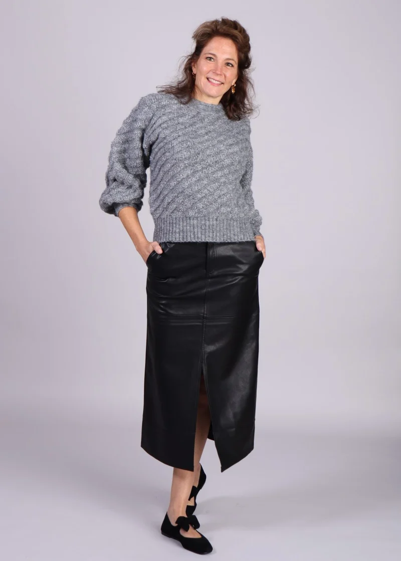 Grace & Mila Nory midi-rok met split vegan leather Zwart