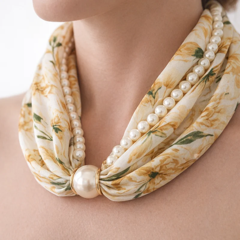 HS Parelsjaal + Ketting - Incl. Magneet Parel Ketting! - 9 kleuren - parel detail