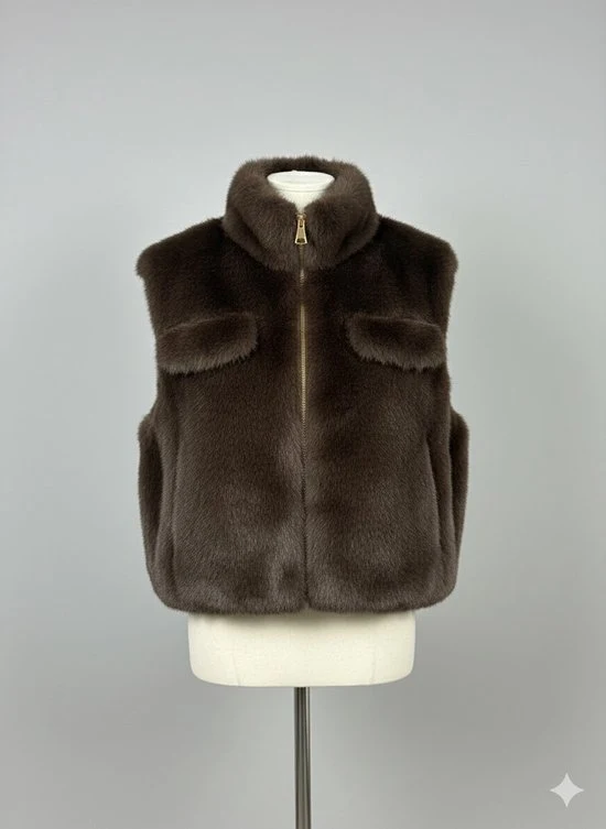 Premium Faux Fur Bodywarmer Donkerbruin