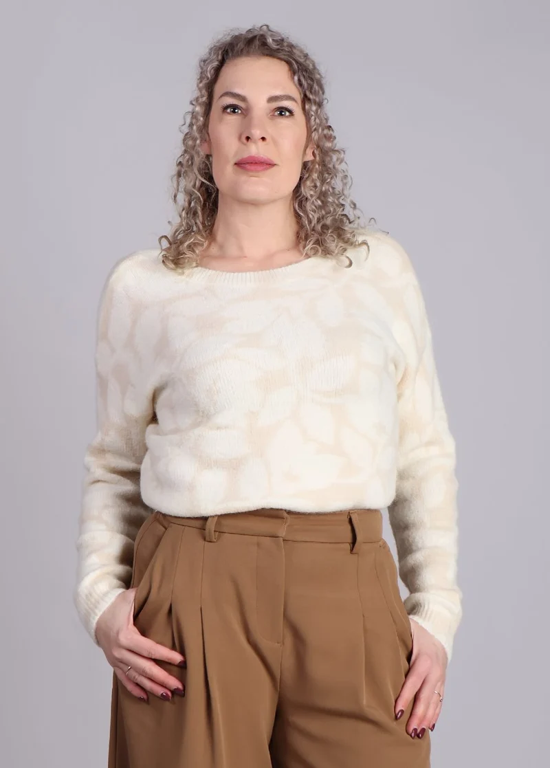 Grace & Mila Paloma trui fijn gebreid met bloemenprint Beige