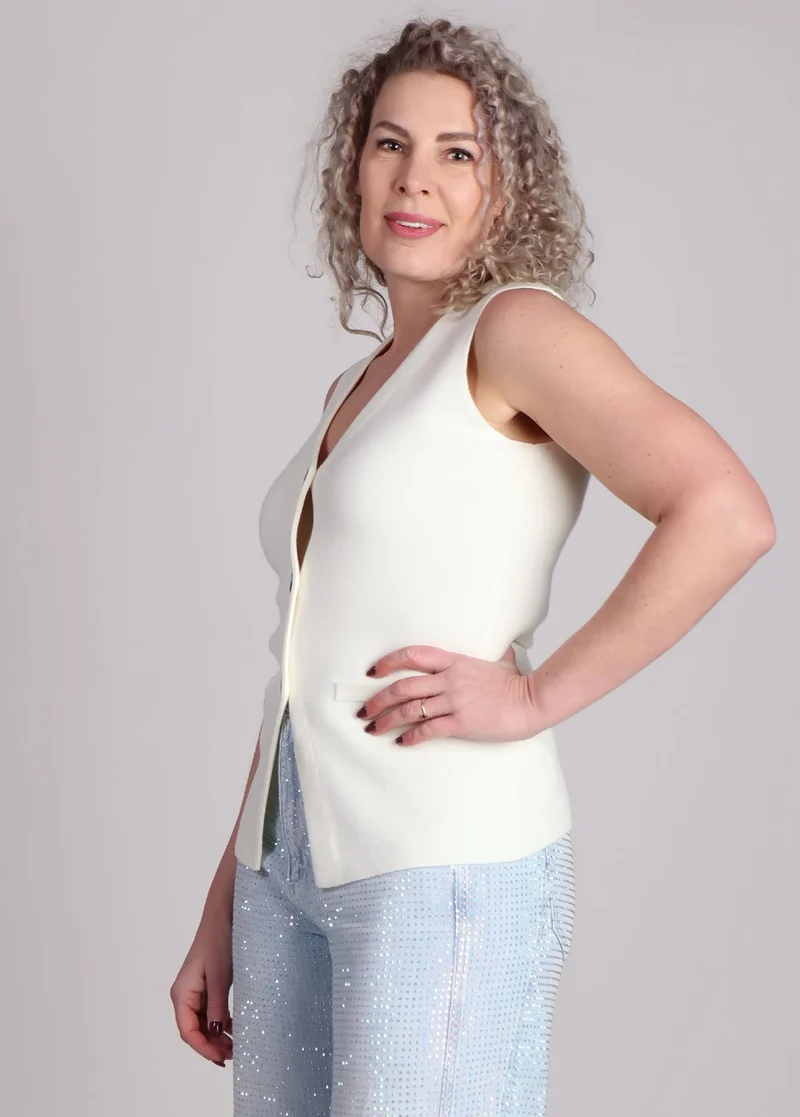 Grace & Mila Panama gilet fijn gebreid Beige