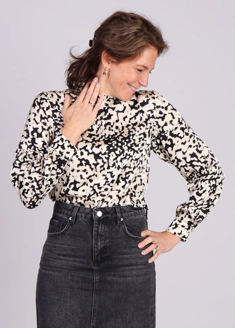 MSCH Copenhagen Zwart beige print blouse Naime Irida