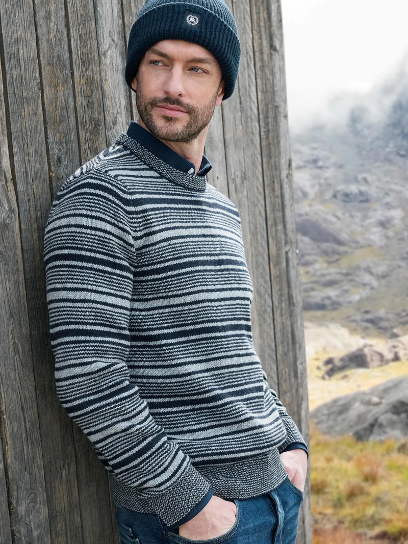 Herren Crewneck-Stricker, gestreift