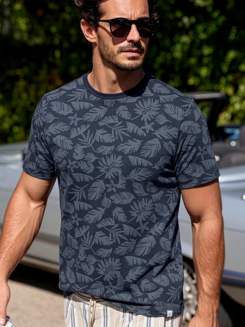 T-Shirt mit Rundkragen aus reiner Baumwolle mit Flower-Print