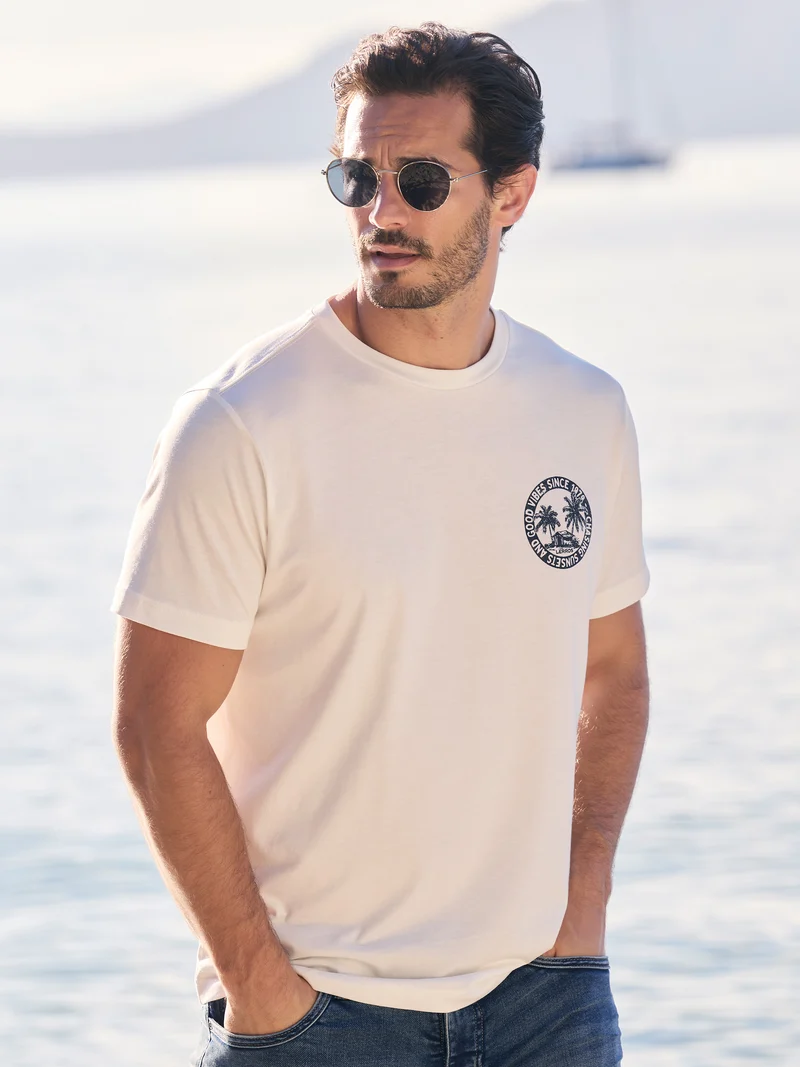 Lässiges, unifarbenes T-Shirt aus reiner Baumwolle mit Print