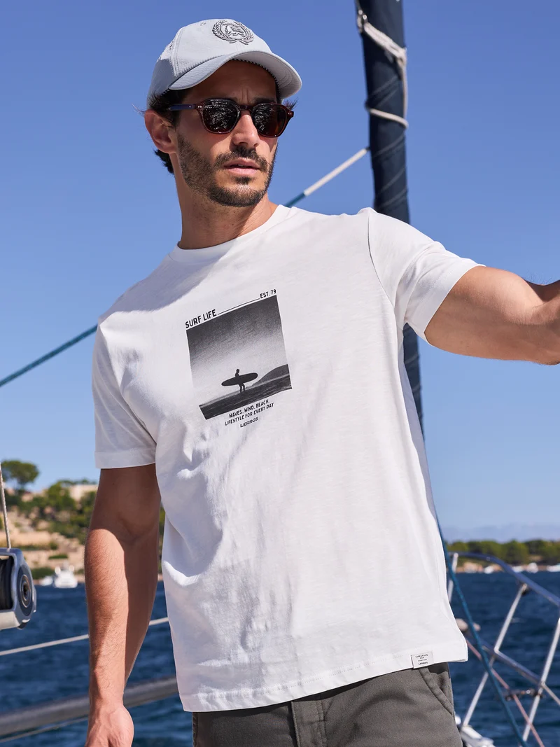 Sportliches T-Shirt mit Surfer-Motiv-Print, reine Baumwolle