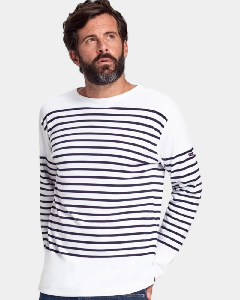 Streepjestrui lange mouwen bootkraag om te personaliseren